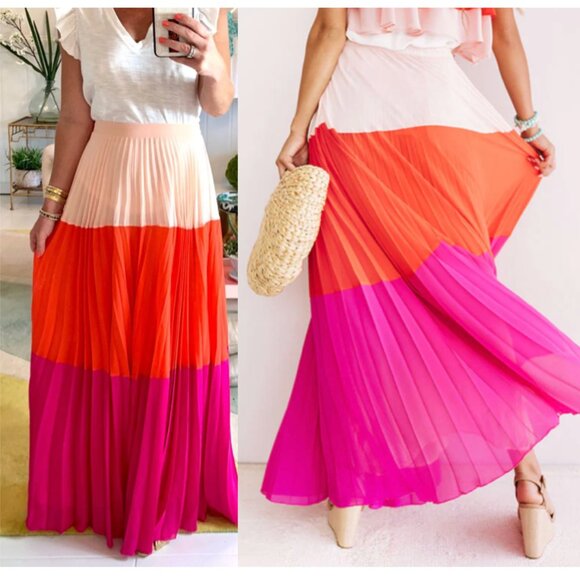 Express NWT High Waisted Pleated Colorblock MIDI Skirt size XXS - Picture 4 of 9